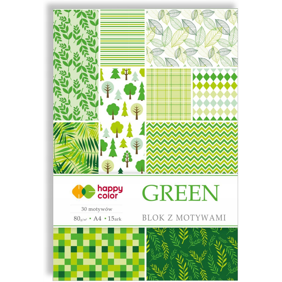 Blok z motywami GREEN A4 15ark. 30motyw,HAPPY COLOR HA3808 2030-G